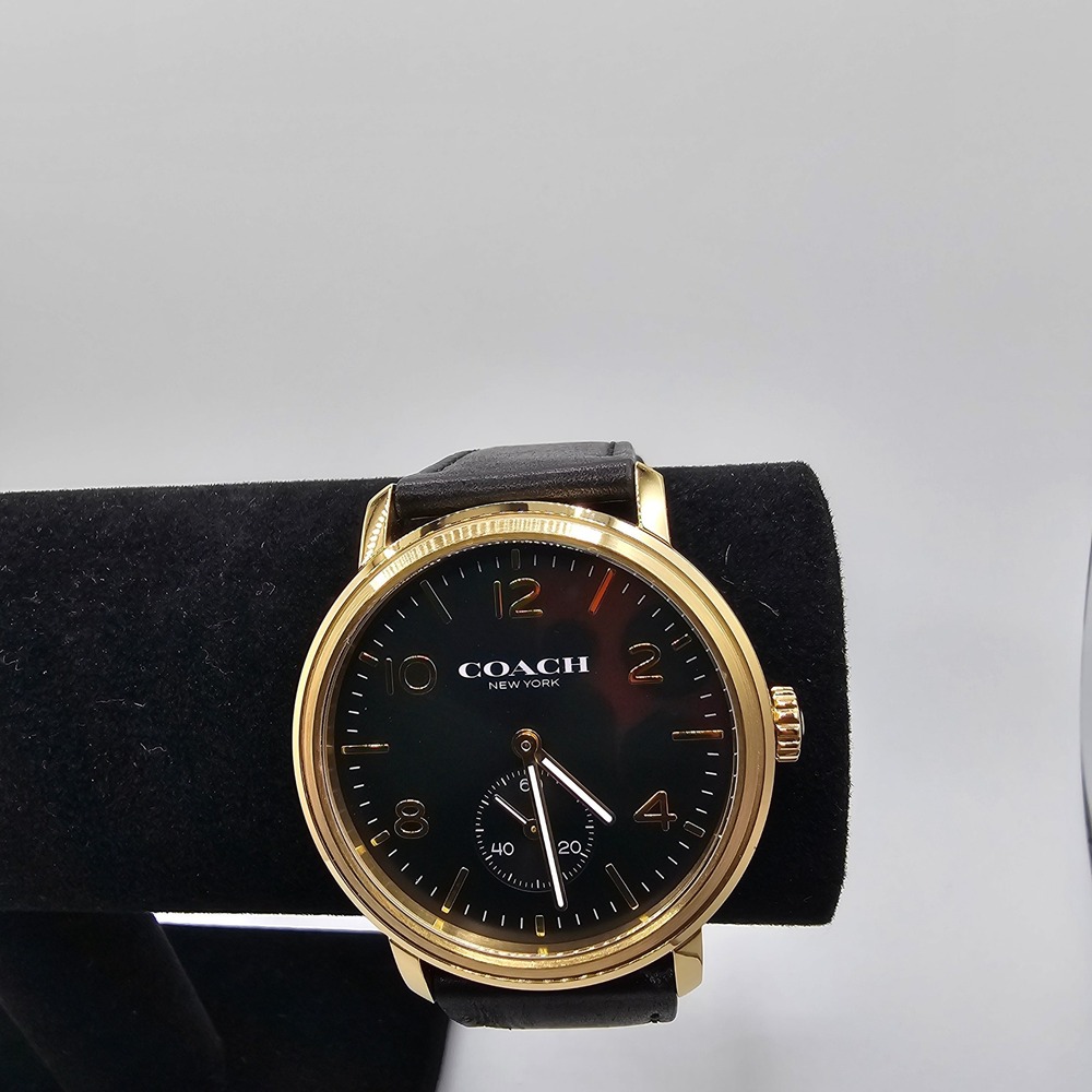 Coach Mens Harrison Watch Gold Tone Black Leather Strap 42mm 14602545 - Picture 2 of 9